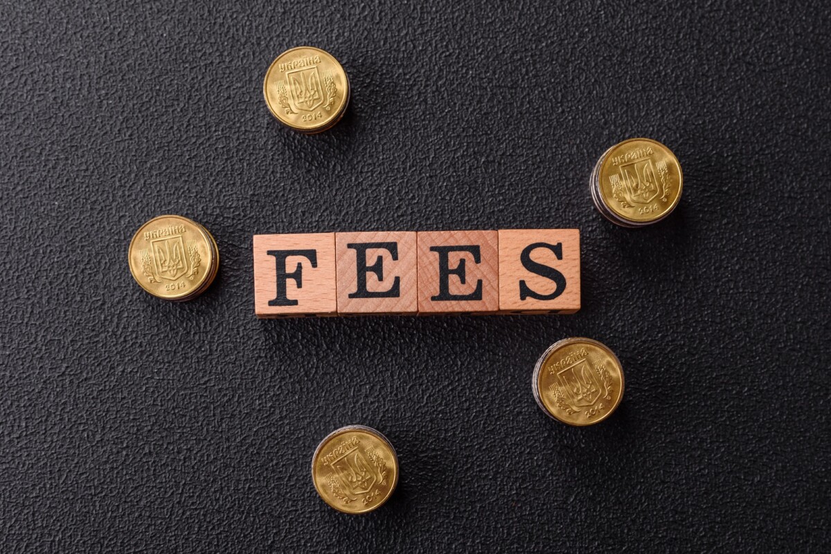 Inscription Fees with wooden cubes, conceptual background with copy space