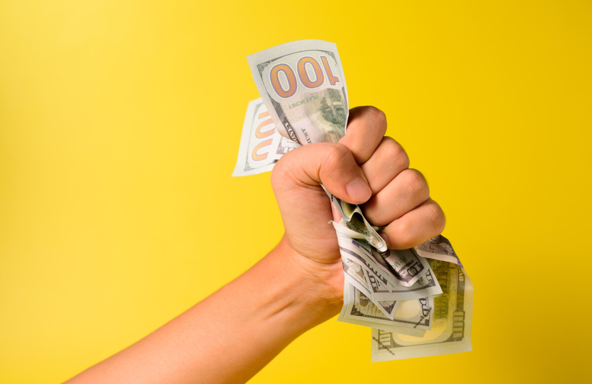 People holding banknotes money, American dollars, Cash money dollars for money saving, Business investment and income, Global financial crisis, People saving money